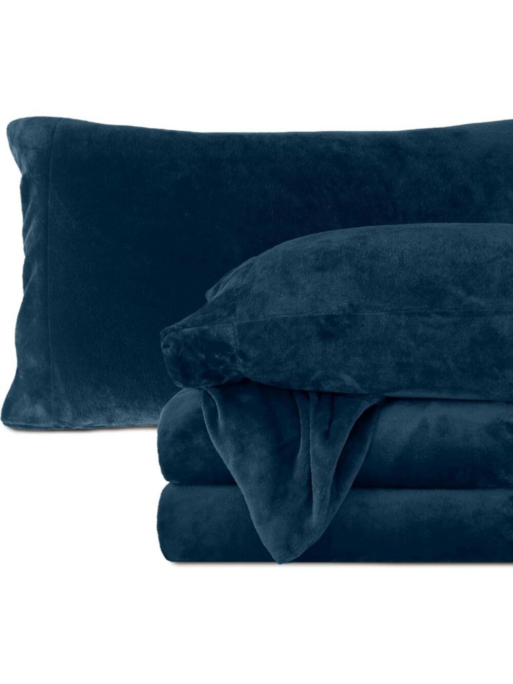 Cozy Velvet Plush Flannel Sheet Set - 4-Piece Deep Pocket Twin XL, Navy - Soft